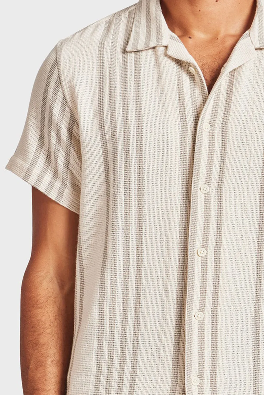 Striped Linen Short Sleeve Shirt-Seasponge