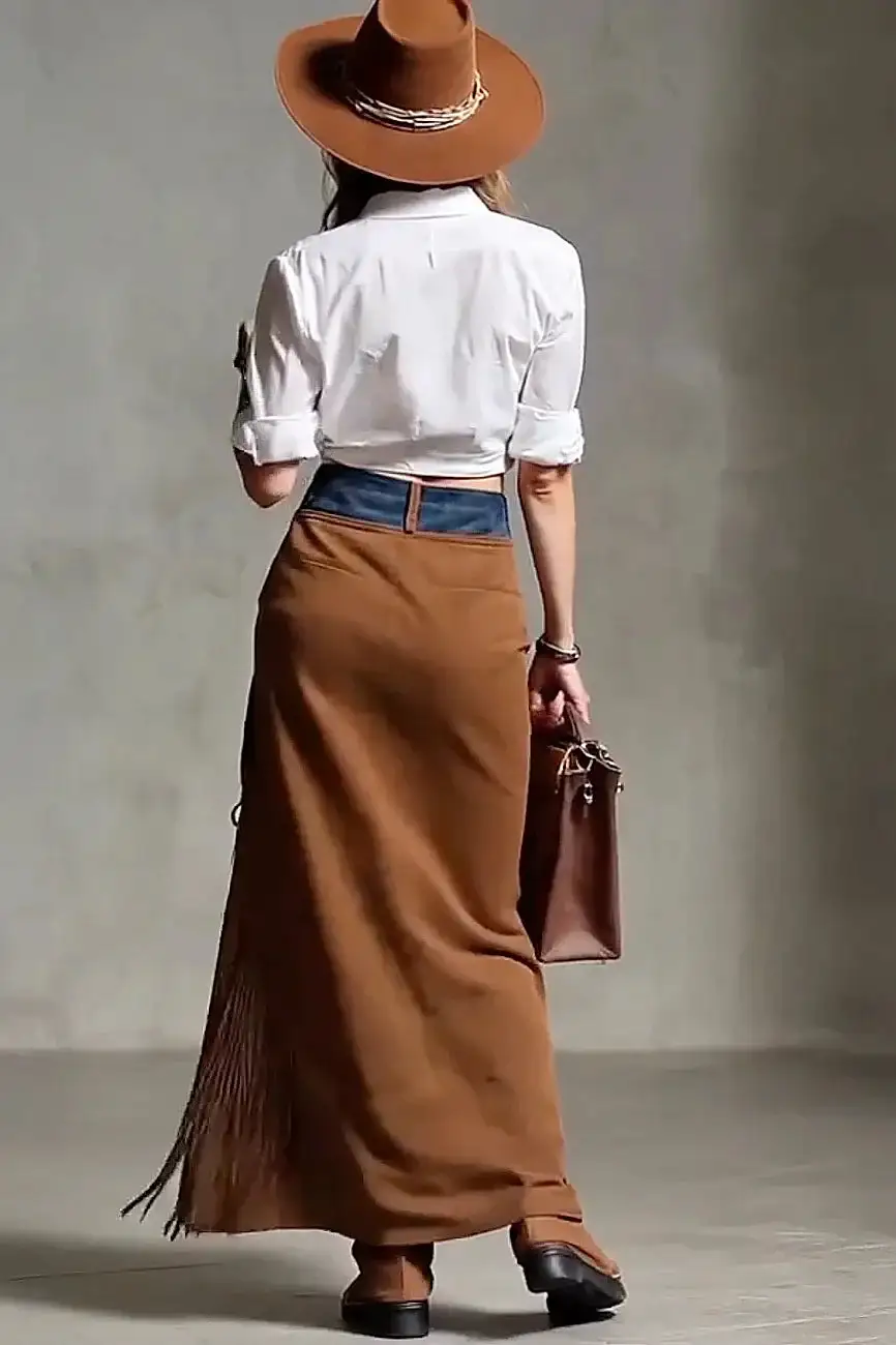 Fringe Suede Boho Maxi Skirt