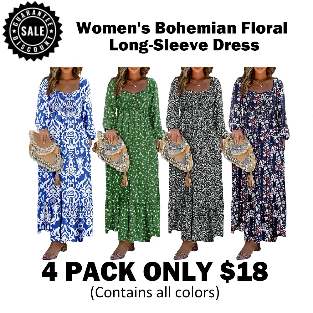 🔥Women's Bohemian FloralLong-Sleeve Dress