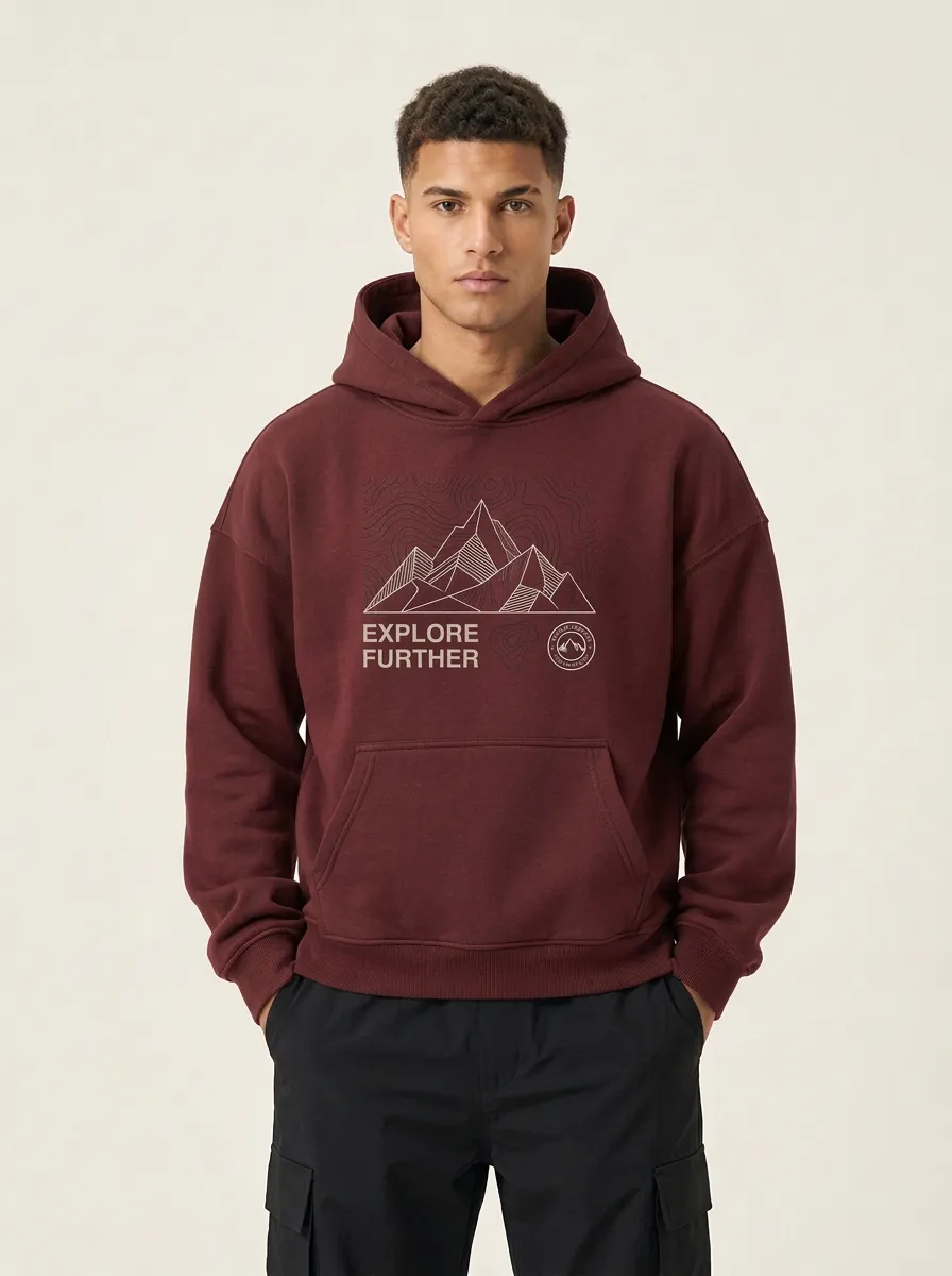 Men's Outdoor Adventure Explore Further Mountain Topographic Graphic Hoodie