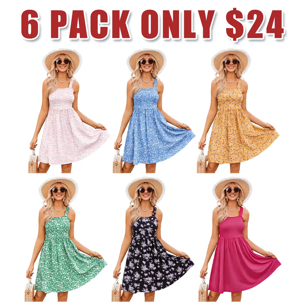 Women's Summer Dress Floral Square Neck Sleeveless Casual Dress