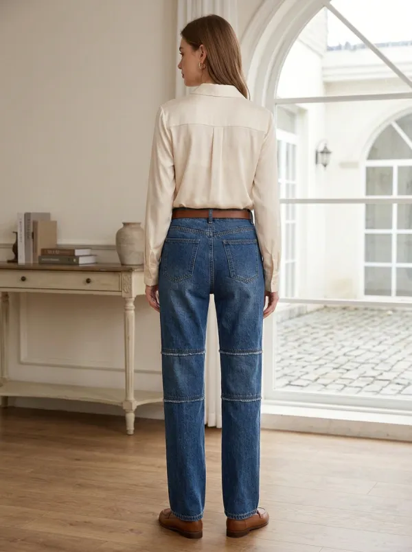 Women's Casual Fashion Raw Hem Patchwork Printed Jeans