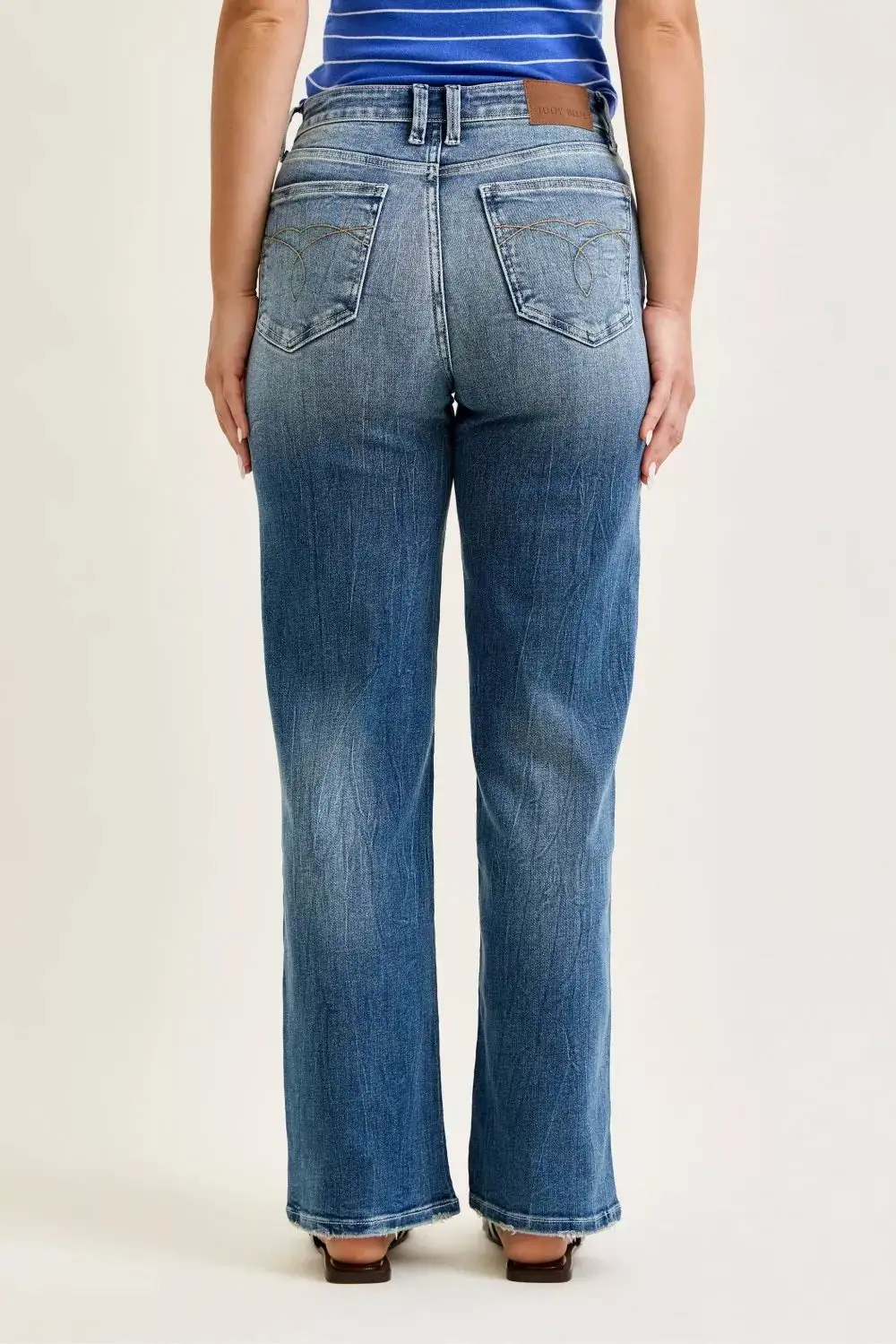 Mid-Rise Relaxed Cropped Washed Straight Leg Jeans