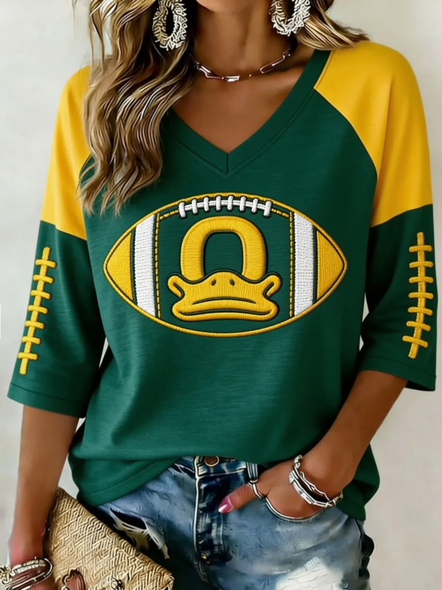 Women's Football Print V Neck Top
