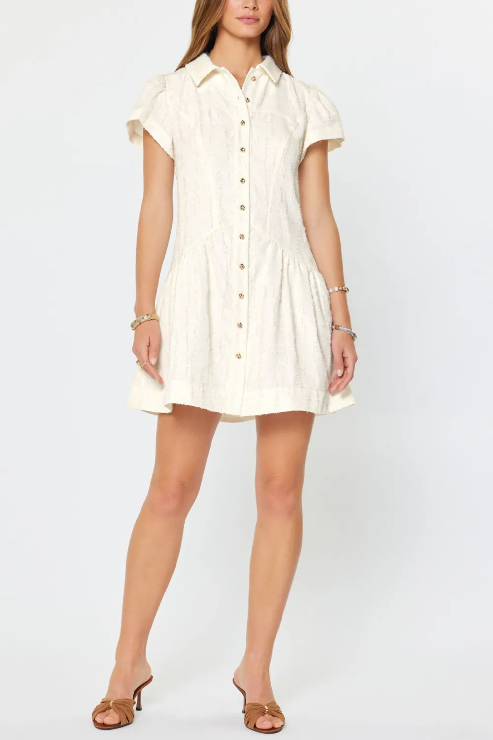 Textured Button Down Mini Dress