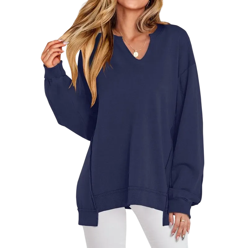 Womens Oversized Sweatshirt V Neck Long Sleeve
