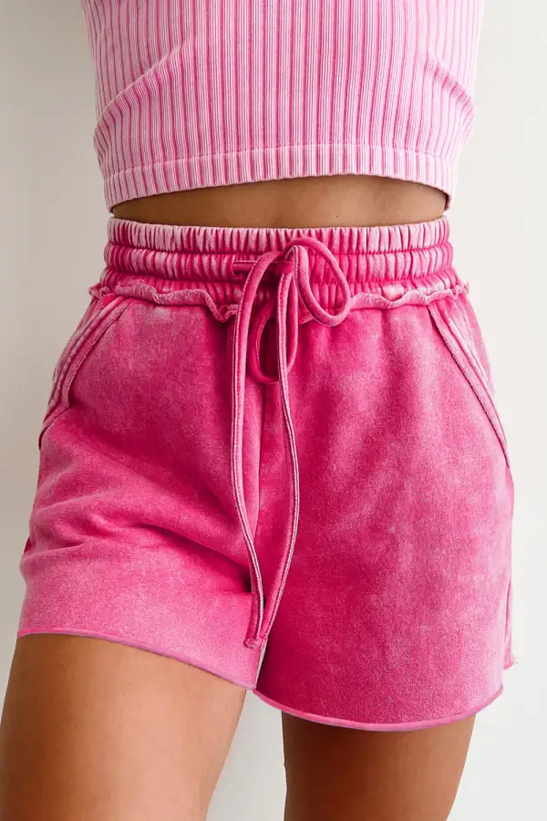 Drawstring Elastic Waist High Waist Raw Hem Shorts