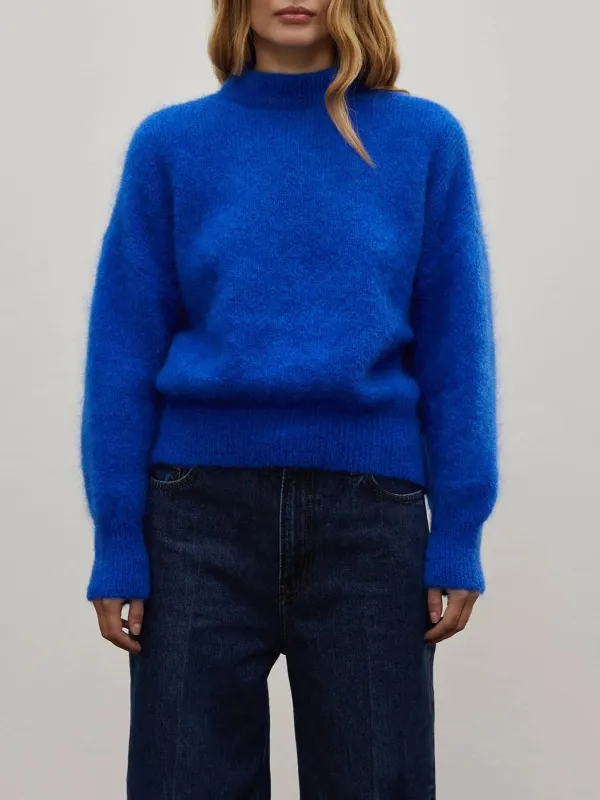 Casual Style Crew Neck Sweater Eletric Blue