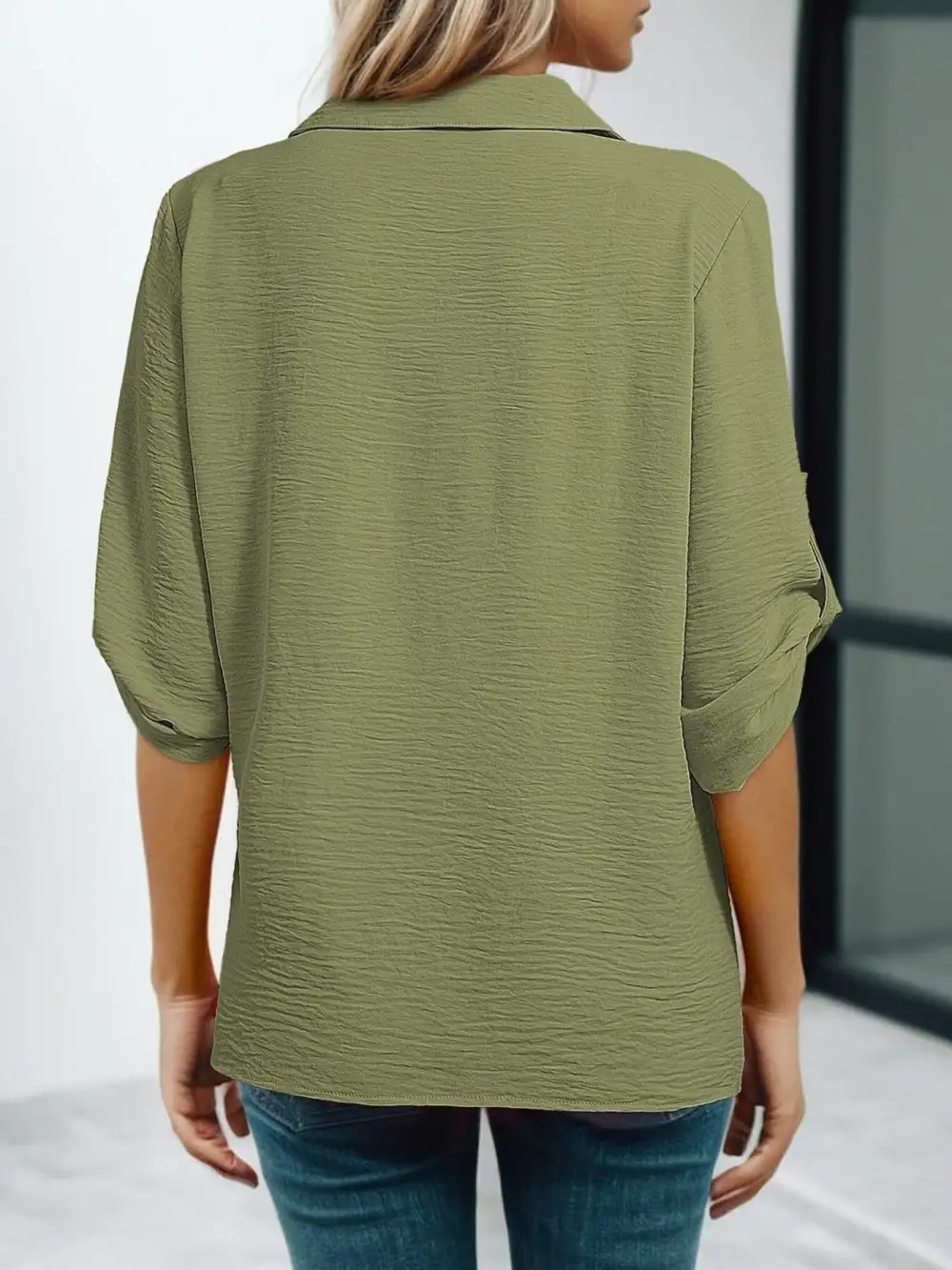 Collar Roll Up Sleeve Blouse