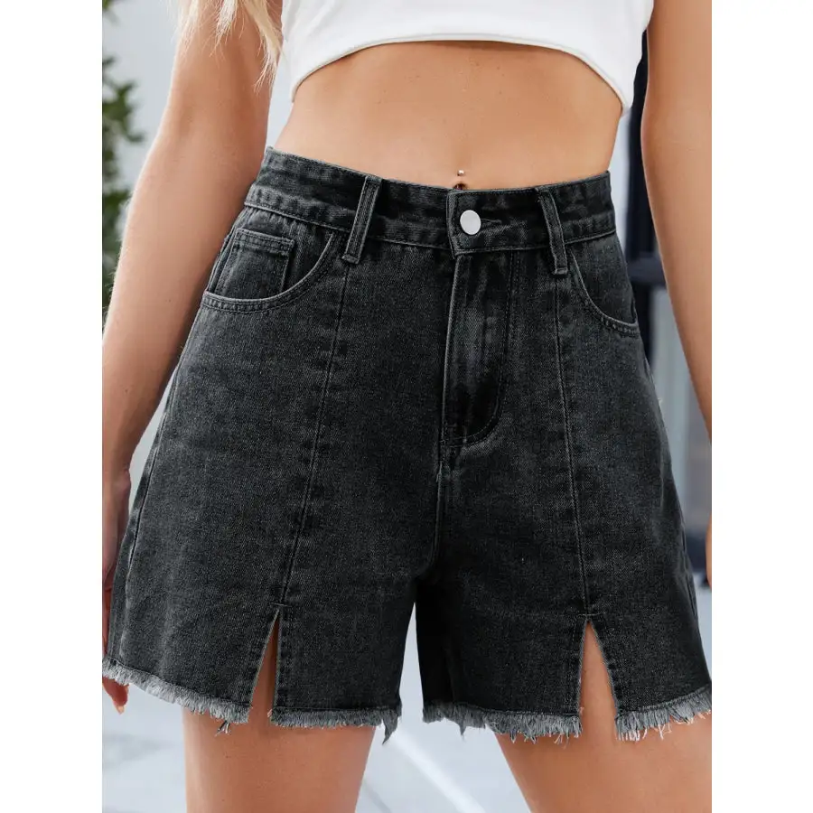 Raw Hem Slit Denim Shorts