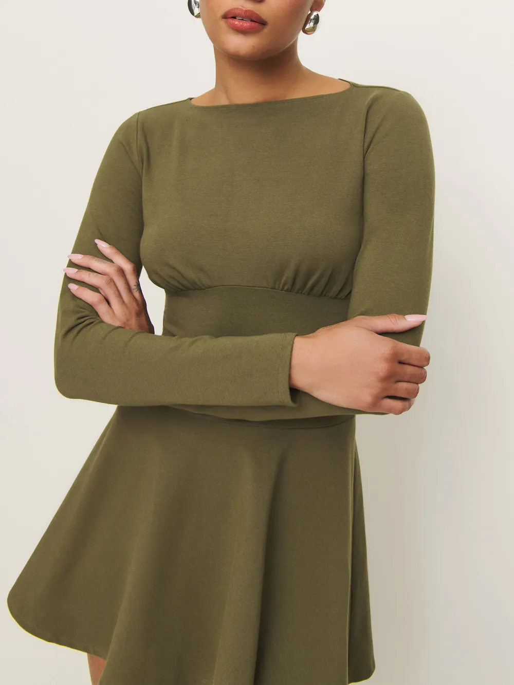 Asymmetric Neck Long Sleeve Knit Mini Dress