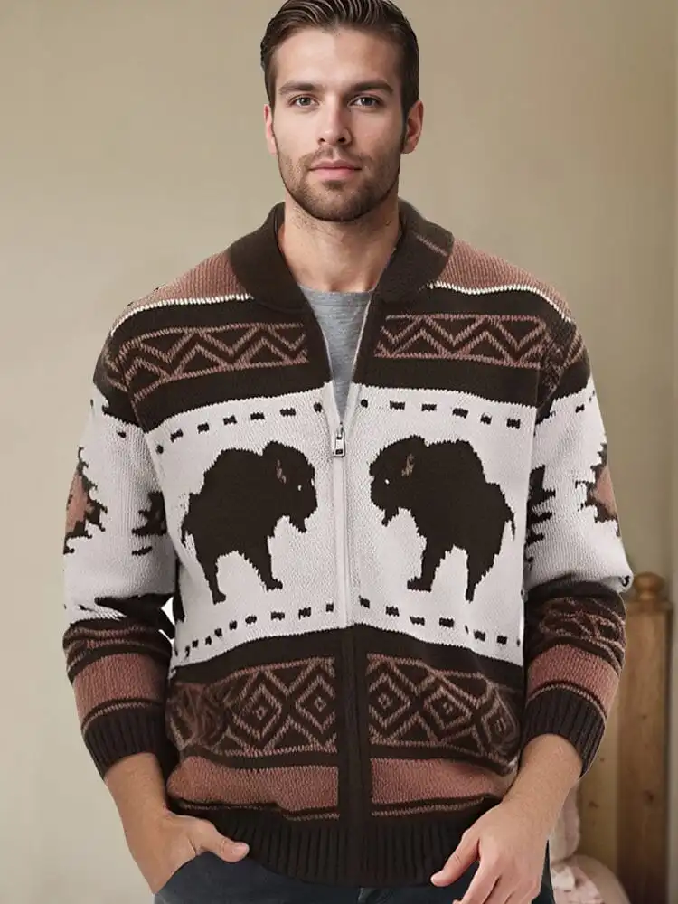 Minimal Vintage Jacquard Knit Cardigan Sweater