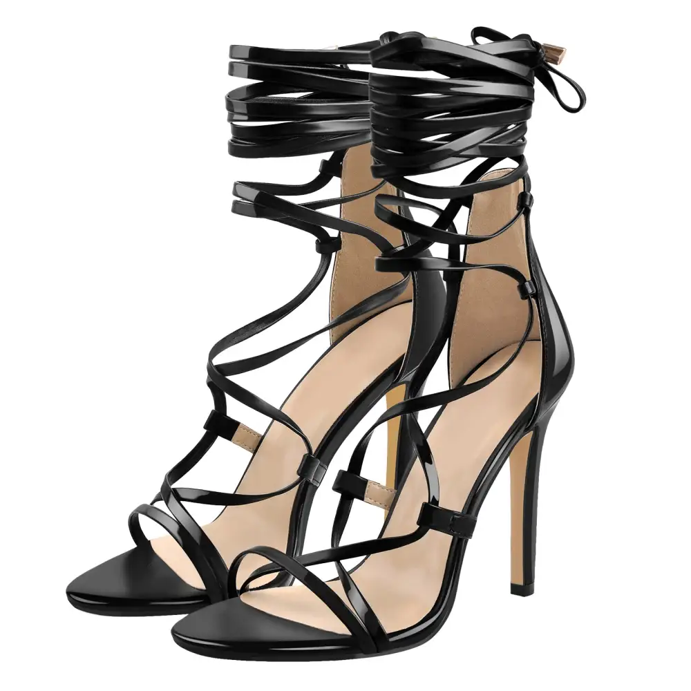 Gladiator Round Toe Lace Up Stiletto Modern Sandals