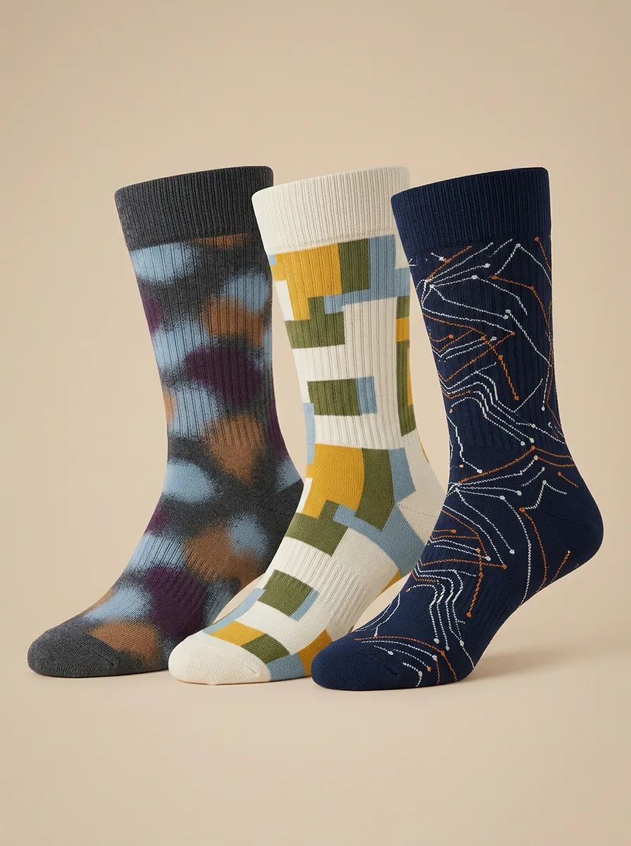 Men's Abstract Geometric Constellation Print 3-Pack Socks