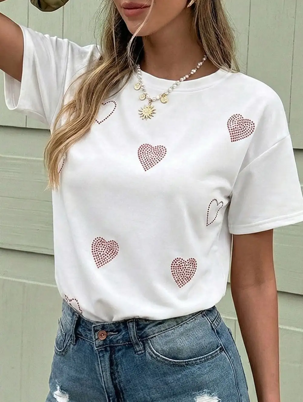 Heart Rhinestone Loose Tee