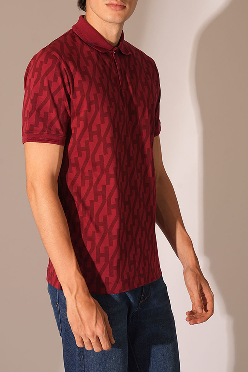 Red Logo Text Print Cotton Polo