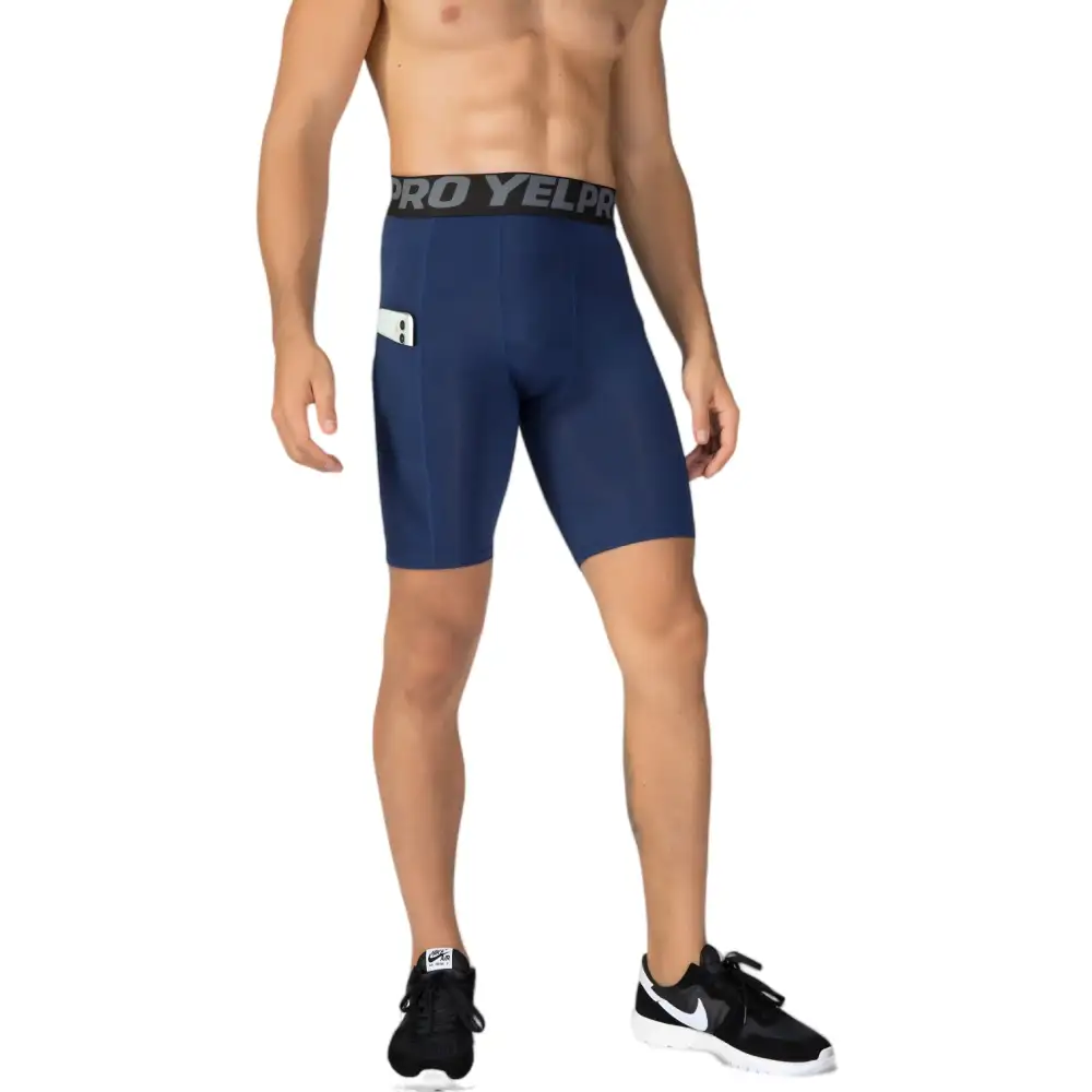 Elastic-Waist Wide-Waistband Compression Stretch Men's Athletic Shorts