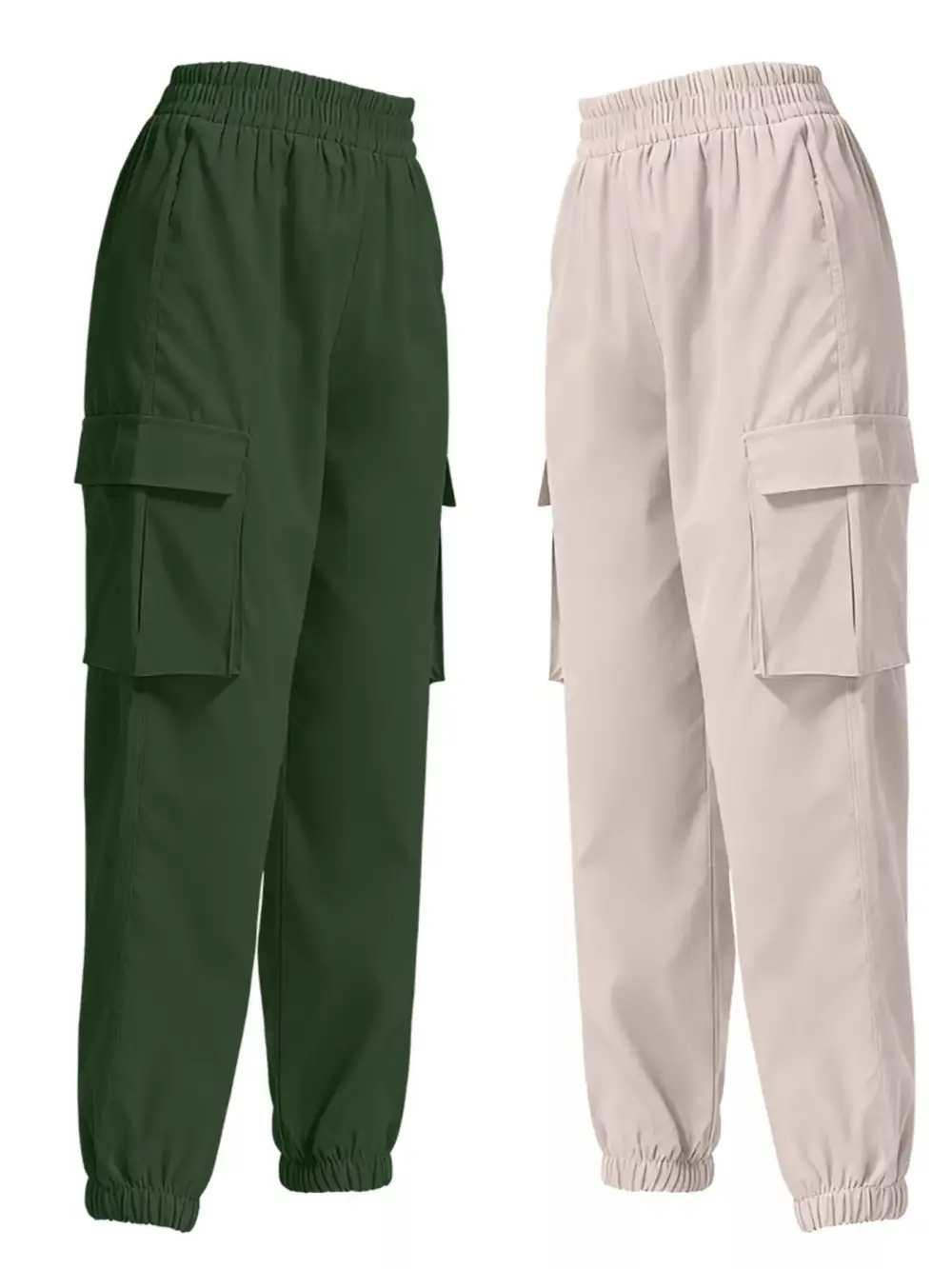 Piece Elastic Waist Cargo Pants