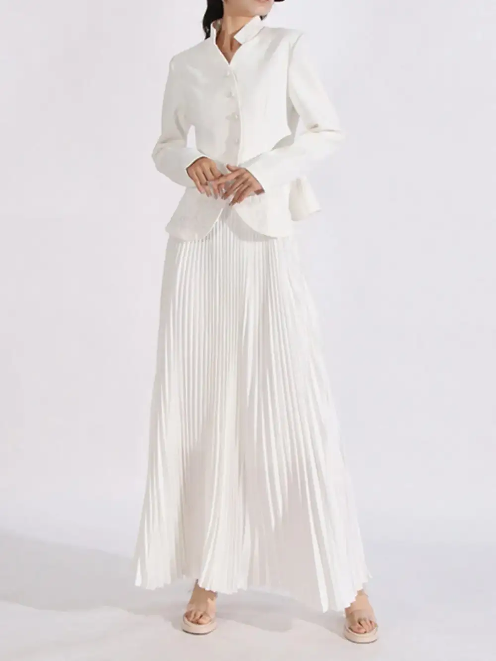 Neat Button Front Long Sleeve Coordinated Set