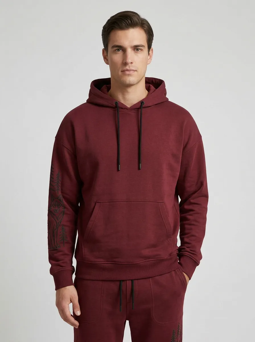 Men's Nature Lover Wolf Forest Printed Hoodie Jogger Set