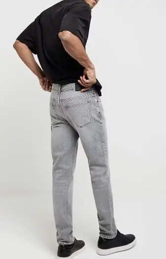 Grayish White Slim-Fit Cotton Long Jeans