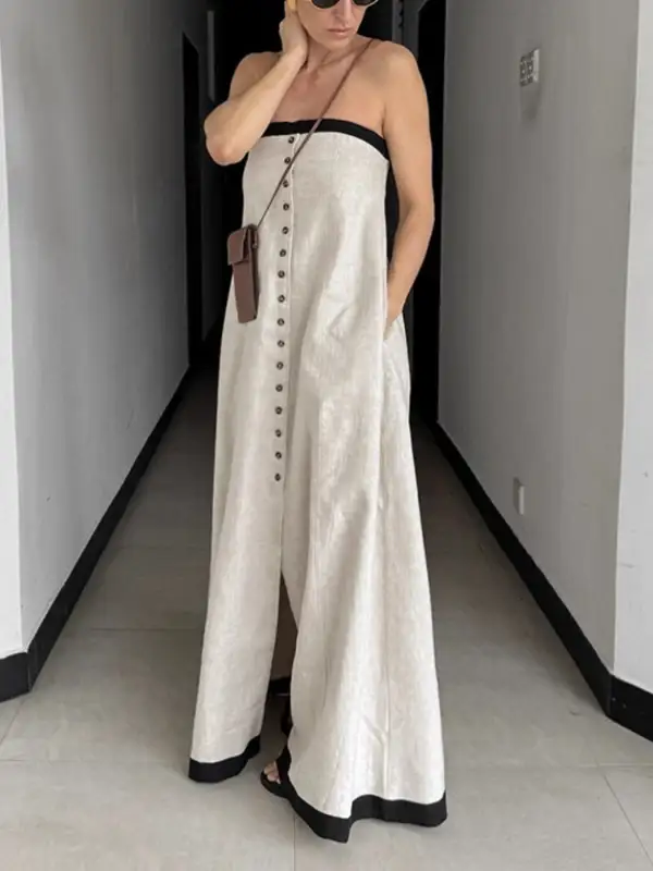 Structured Shape Button Front Maxi Dress