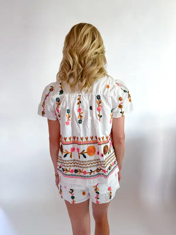 Embroidered Top And Shorts Set