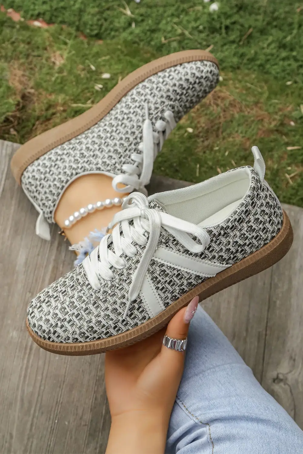 Detailed Leopard Leather Colorblock Lace-Up Casual Sneakers