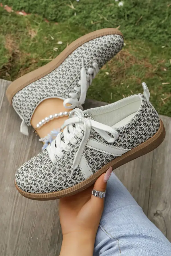 Detailed Leopard Leather Colorblock Lace-Up Casual Sneakers