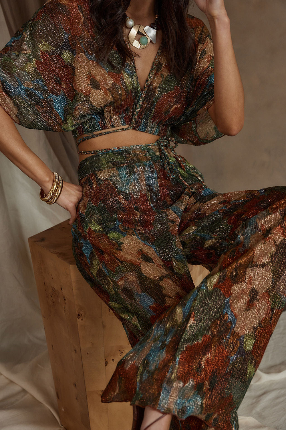 Multicolor Metallic Floral Pant