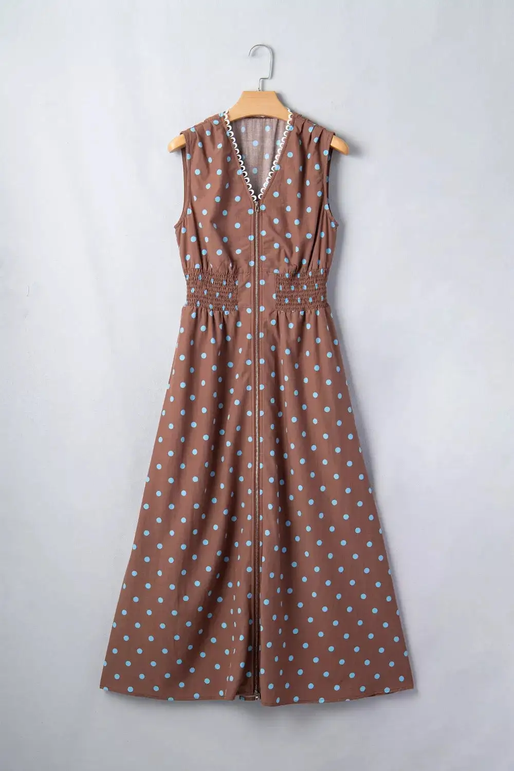 Polka Dot Zip Front Midi Dress