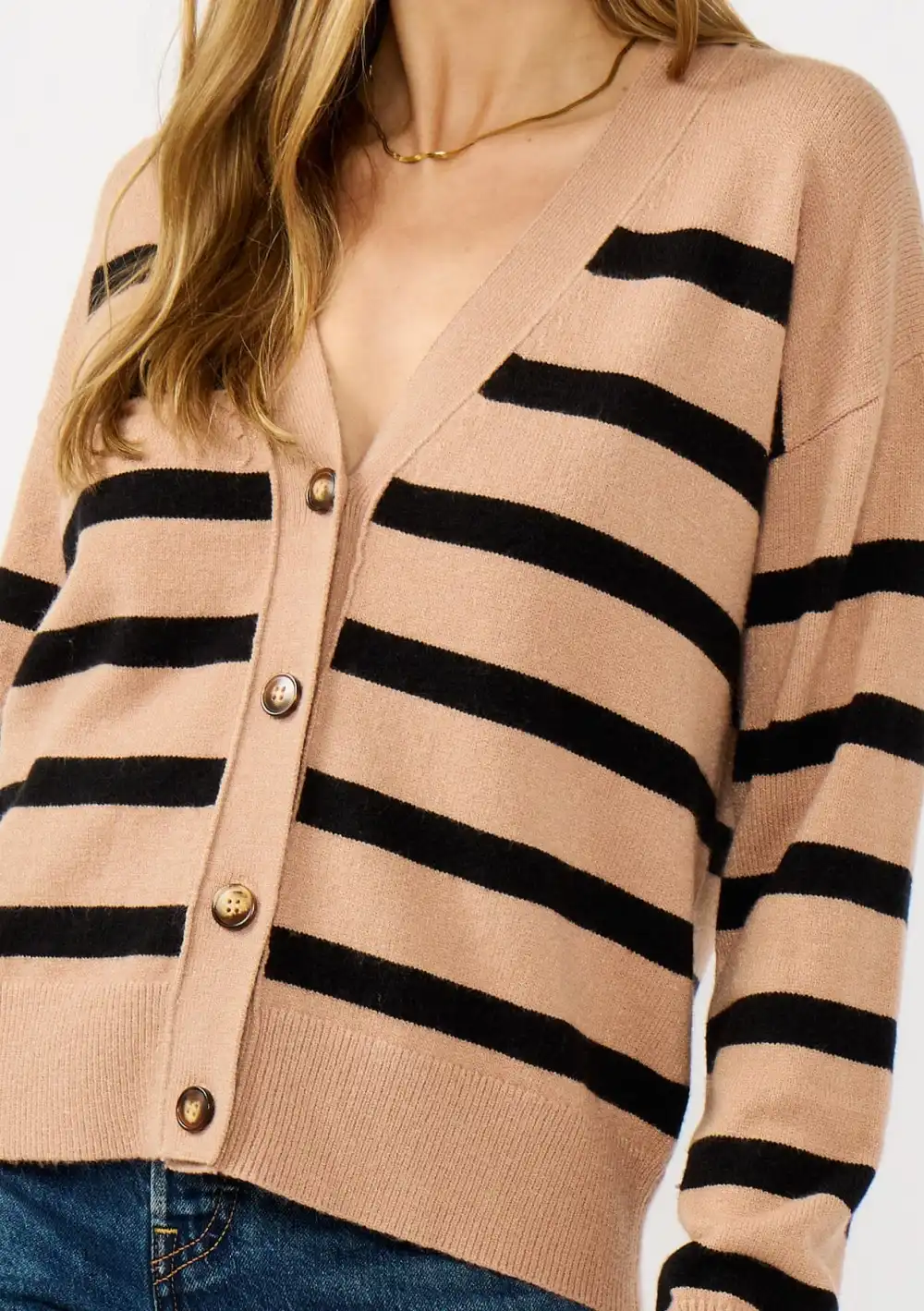 Striped Button V-Neck Cardigan