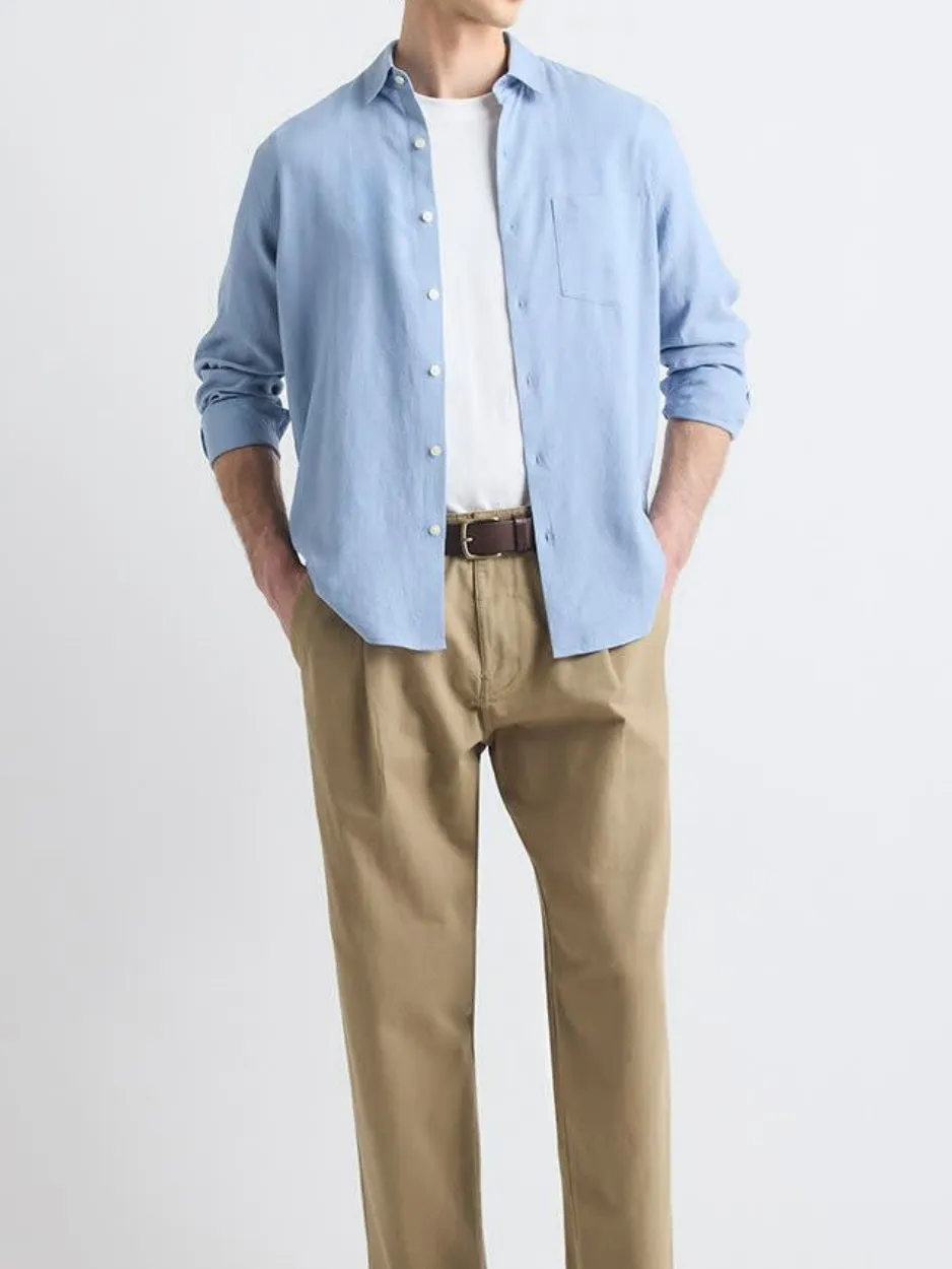 Silken blue Long-Sleeve Linen-Blend Shirt