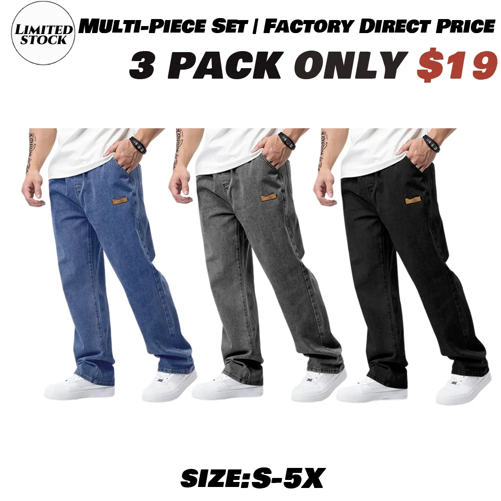 Men's drawstring elastic waist washed and distressed loose straight-leg jeans, non-stretchy denim pants, comfortable and loose fit. Suitable for daily casual wear, urban gatherings, and weekend fashion looks. A must-have trendy men's pants 🔥
