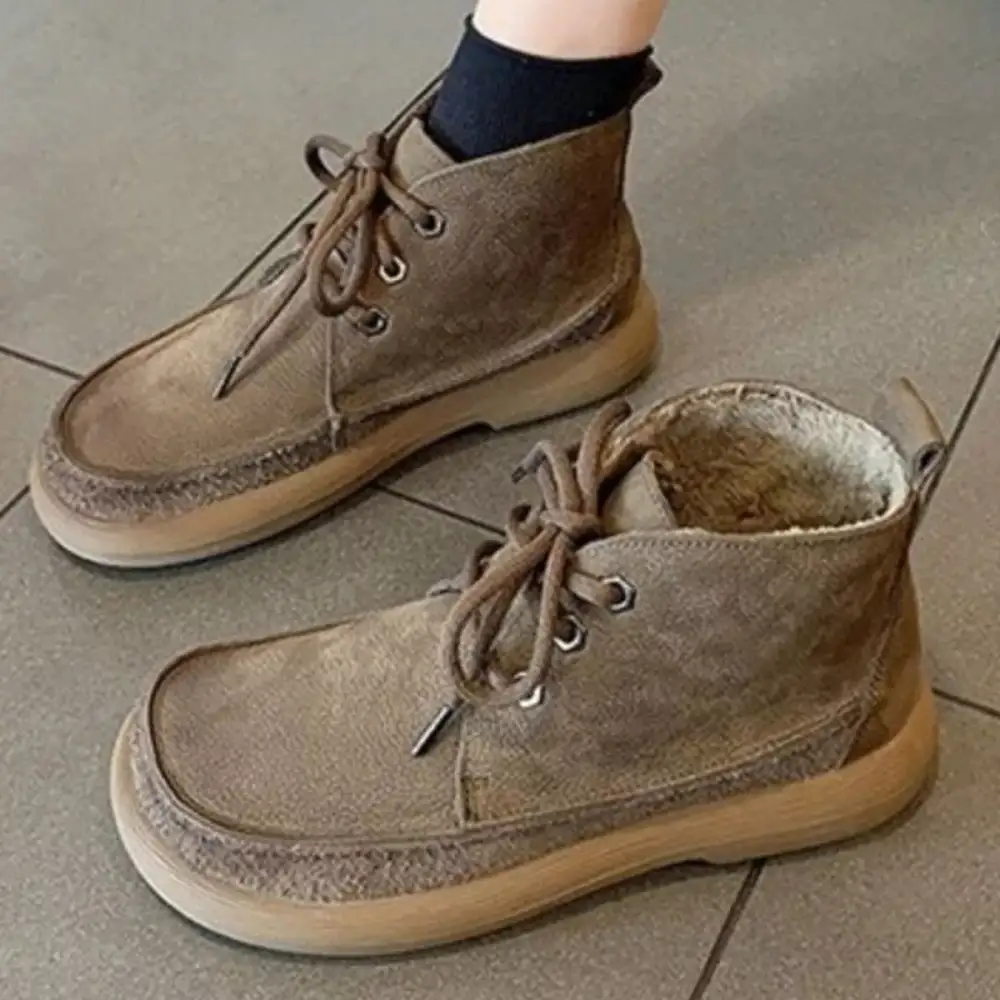 Round Toe Lace Up Ankle Boots