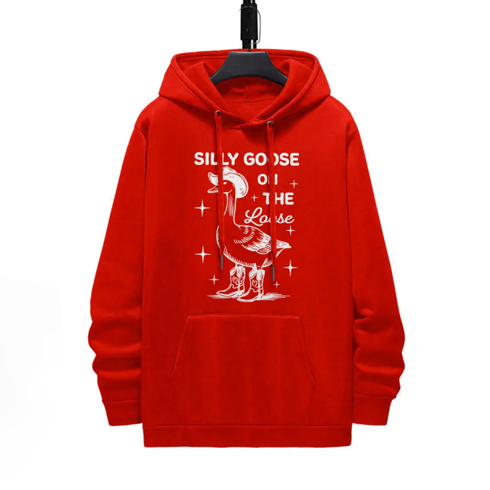 Silly Goose Pattern Printed Hoodie