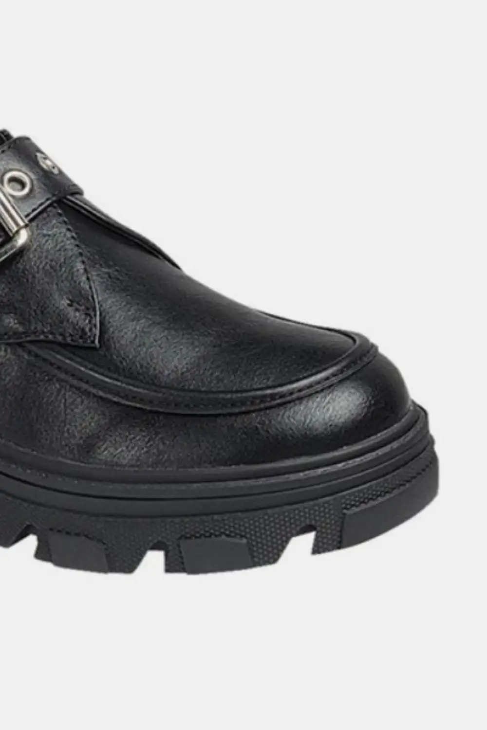 Black Buckled Platform Lug Sole Loafers
