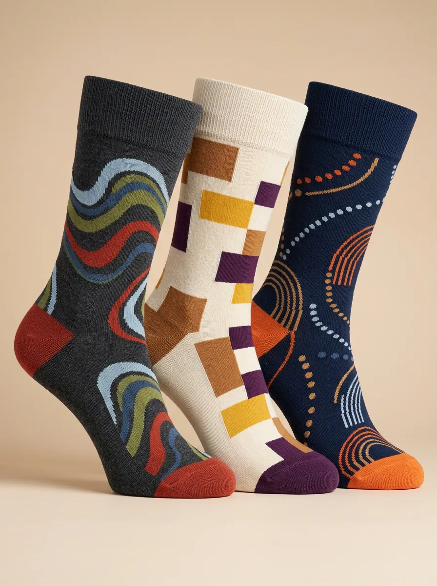 Men's Geometric Abstract Art Print 3-Pack Socks