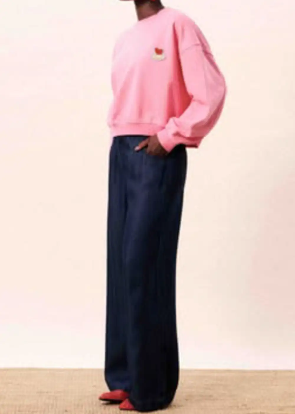 Embroidered Crew Neck Relaxed Sweatshirt