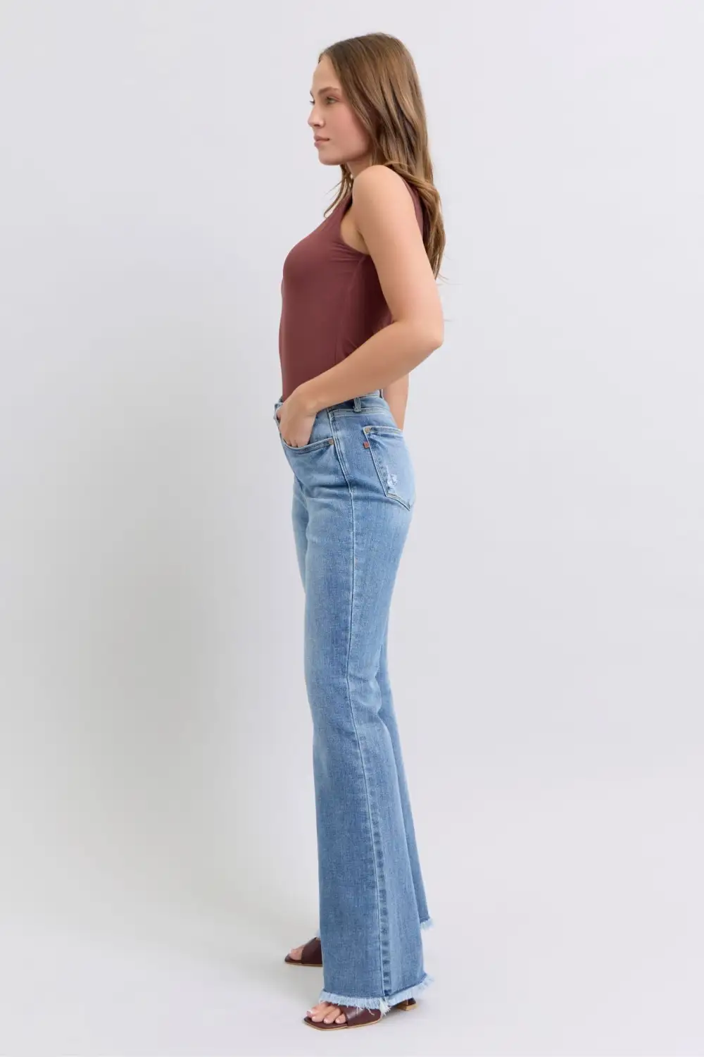 Raw Hem High Rise Bootcut Denim Jeans
