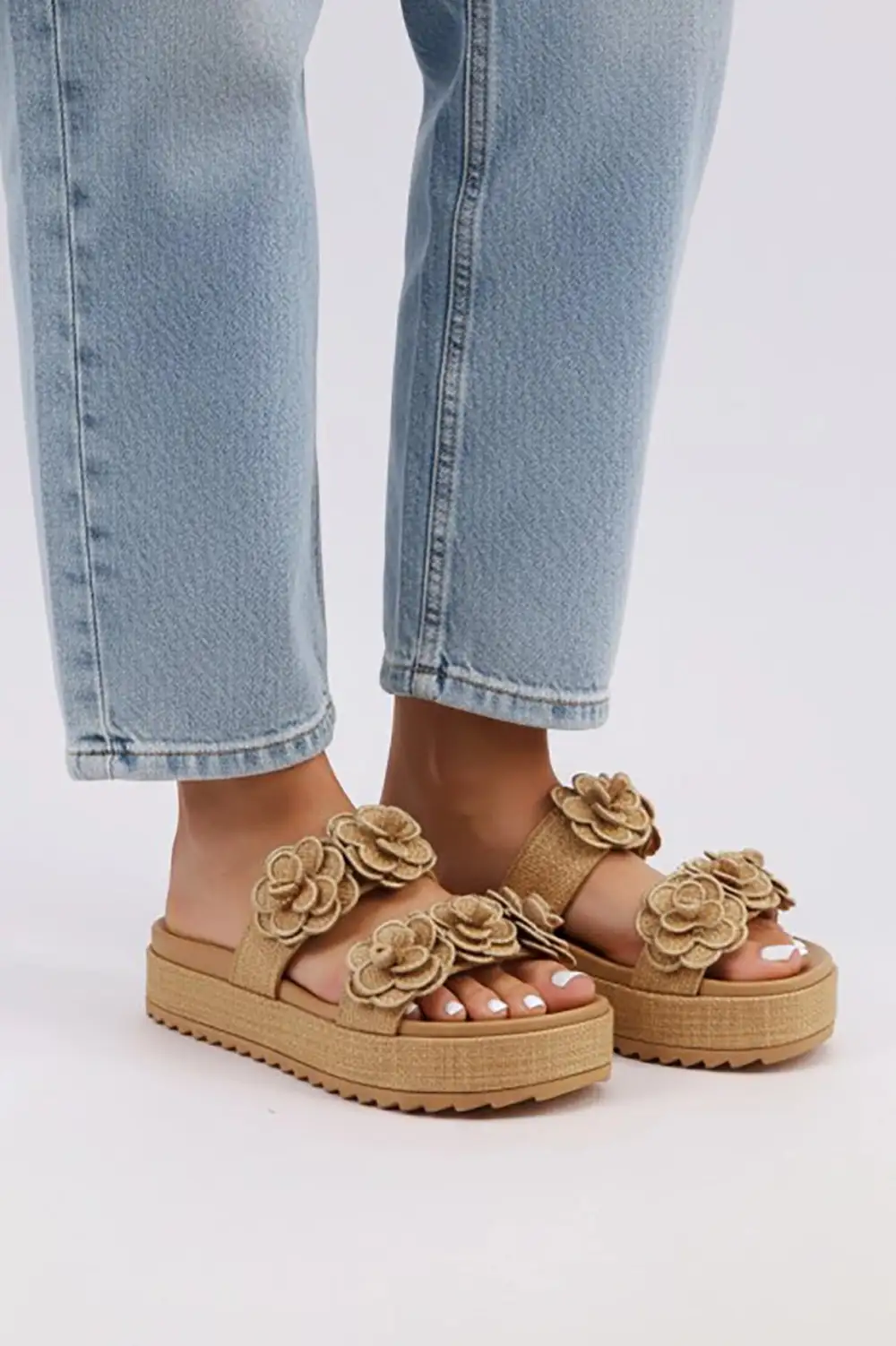 Raffia Platform Flat Sandal