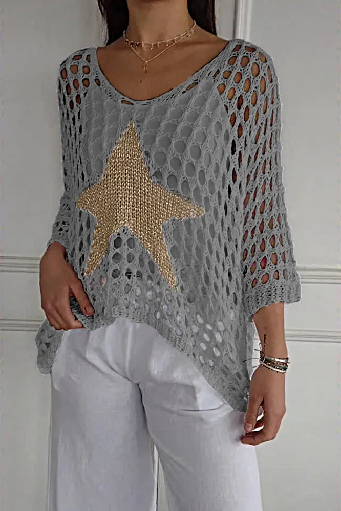 5PACK-Women'S Hollow Star Blouse