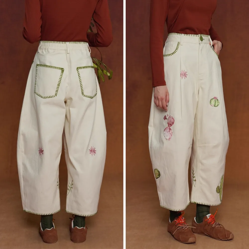 Wide Leg Embroidered Pants