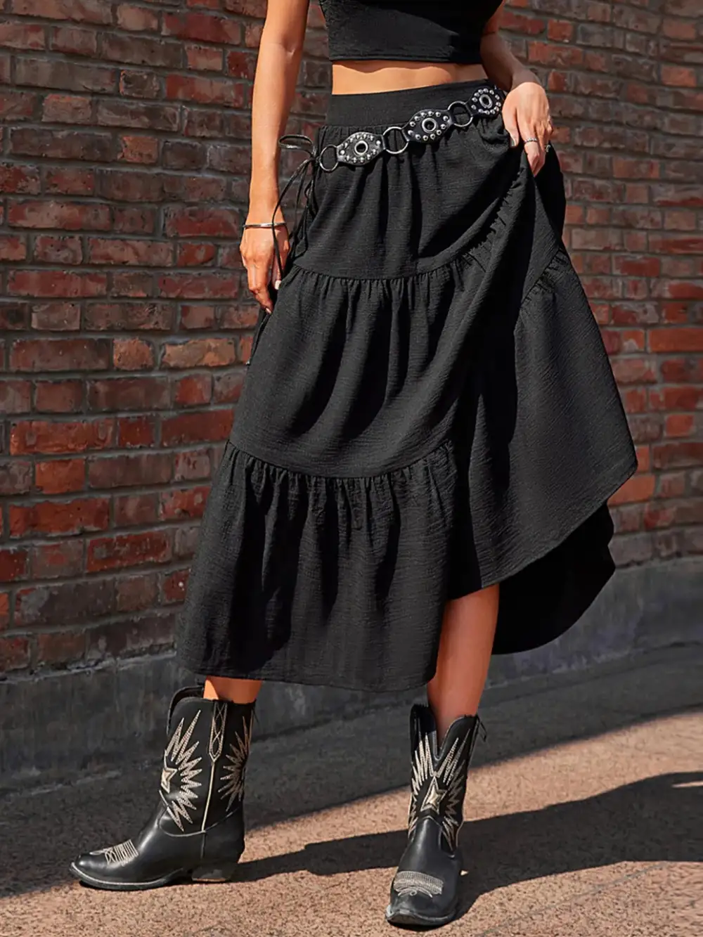 Relaxed Ruched Tiered Skirt