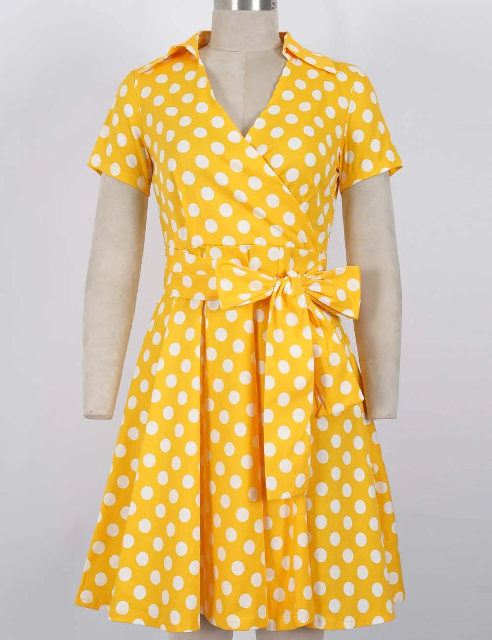 Chic Bow Polka Dot Short Sleeves Midi Dress