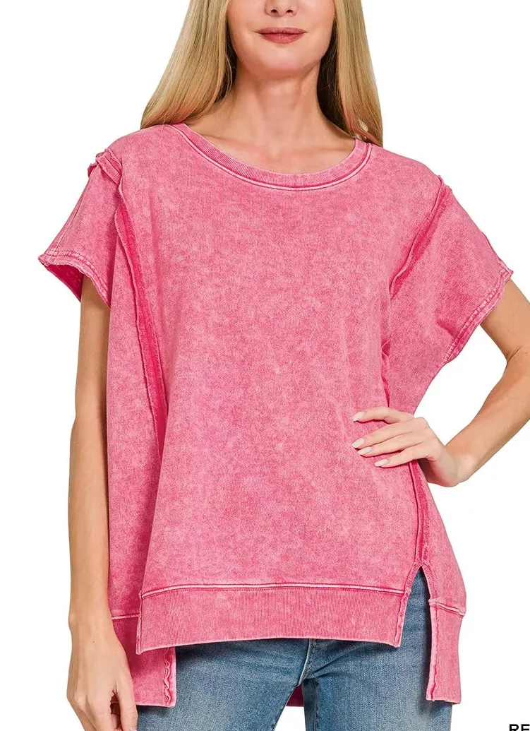 Cotton French Terry Snow Washed Oversized Hi-Low Top