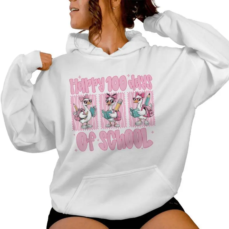 Happy 100 Days Of School Goose Teacher 100 Days Of School Women Hoodie