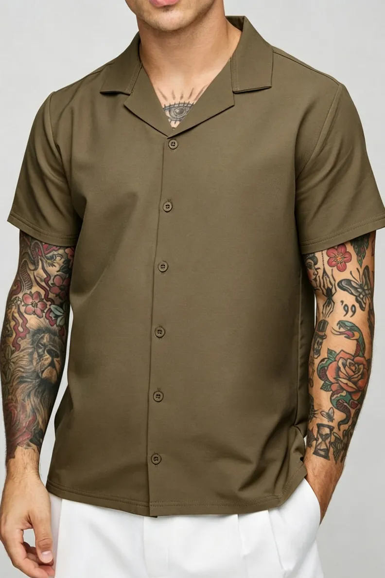 Olive Green Short Sleeve Collared Shirt