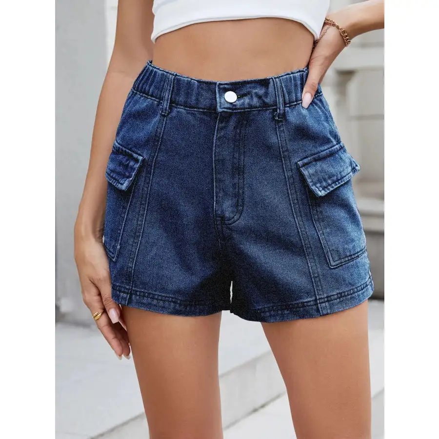 High Waist Cargo Denim Shorts
