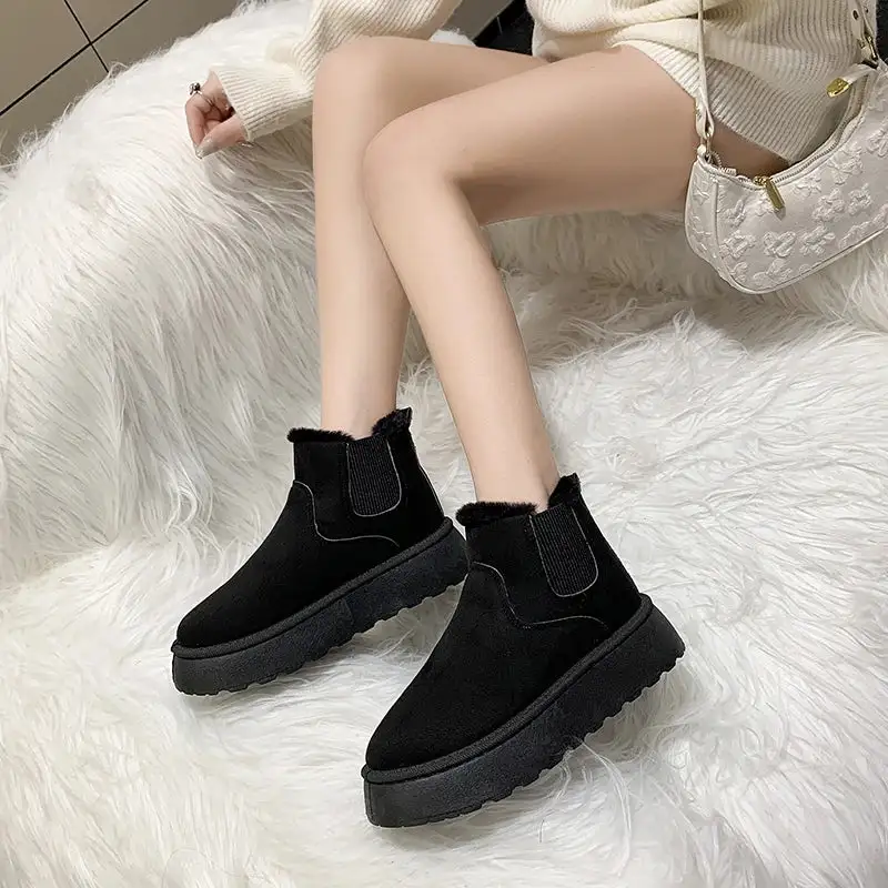 Leather Plush-Lined Warm-Lined Ankle Boots